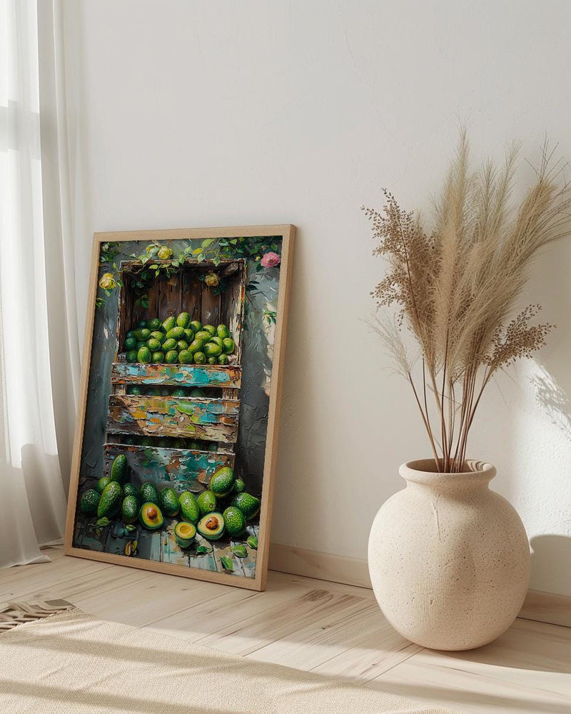 Byron Bay Avocado Art Print, Rustic Market Home Decor - Green Farm Town Summer Scenery