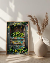 Byron Bay Avocado Art Print, Rustic Market Home Decor - Green Farm Town Summer Scenery