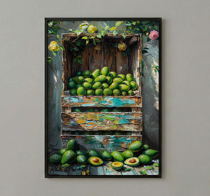 Byron Bay Avocado Art Print, Rustic Market Home Decor - Green Farm Town Summer Scenery
