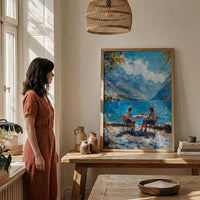 Queenstown Market Wool Wall Art, Majestic Mountain Home Decor - Deep Blue Town Summer Picture