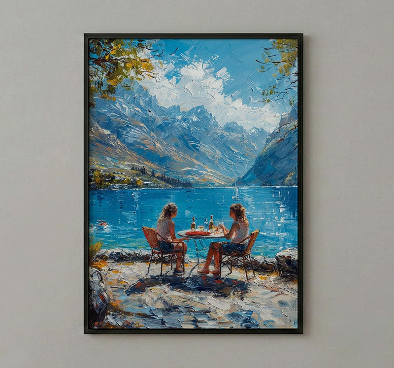 Queenstown Market Wool Wall Art, Majestic Mountain Home Decor - Deep Blue Town Summer Picture