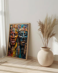 Samoa Carving Market Town Poster, Wooden Mask Home Decor - Tropical Island Town Summer Vibe