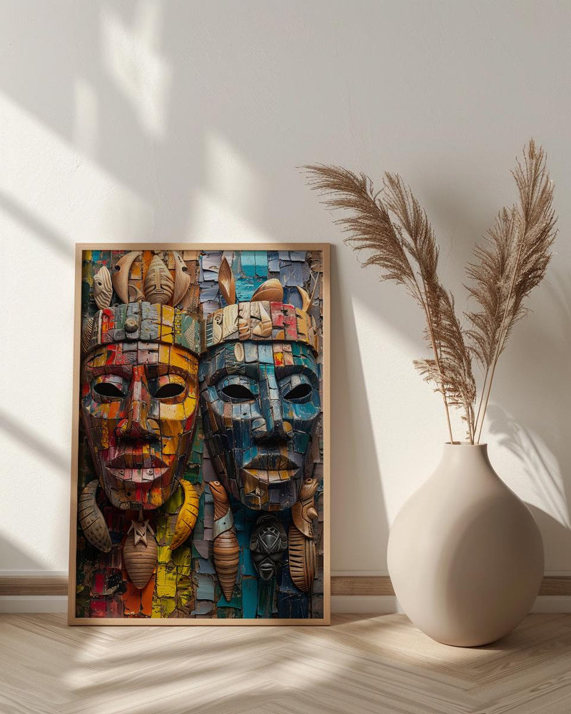 Samoa Carving Market Town Poster, Wooden Mask Home Decor - Tropical Island Town Summer Vibe