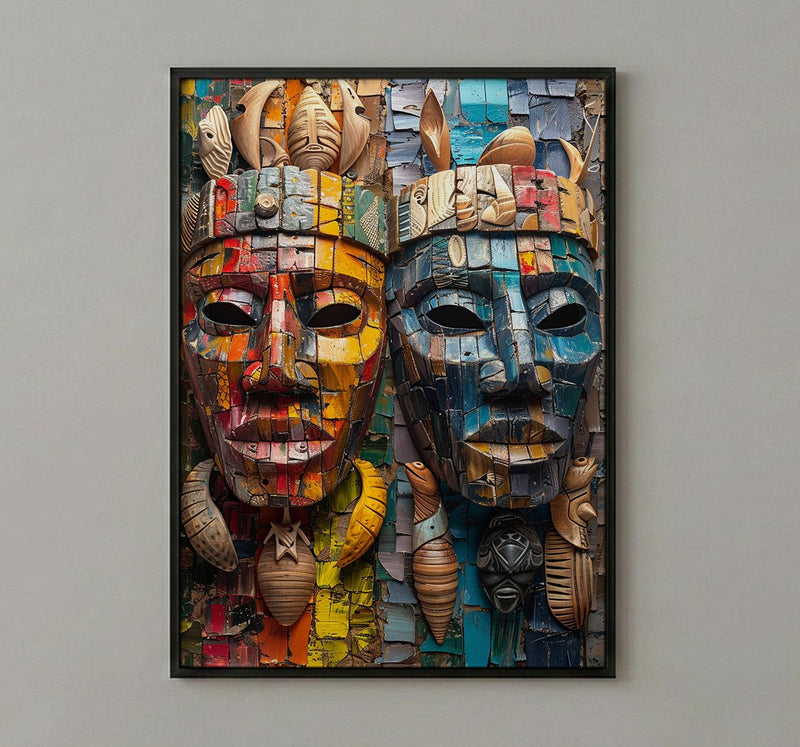 Samoa Carving Market Town Poster, Wooden Mask Home Decor - Tropical Island Town Summer Vibe