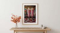 Retro Diner Milkshake Art Print, Vintage American Food Decor - Checkered Counter Summer Sun