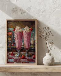 Retro Diner Milkshake Art Print, Vintage American Food Decor - Checkered Counter Summer Sun