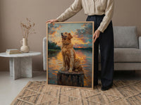 Golden Retriever Dock Wall Art, Lake House Rustic Decor - Bright Summer Sunrise Scene