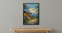 Cabin Porch Rocking Chair Poster, Cozy Wood House Decor - Green Fern Summer Forest