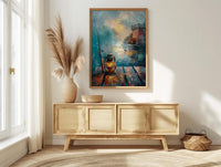 Vintage Lantern Fishing Wall Art, Rustic Lake Pier Decor - Bright Summer Morning Mist
