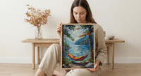 Colorful Hammock Pine Wall Art, Cozy Summer Forest Decor - Bright Blue Lake Scene