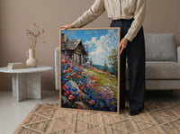 Wild Berry Bush Cabin Poster, Vibrant Summer Nature Decor - Red Blue Fruit Landscape