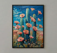Saguaro Cactus Desert Art Print, Arizona Boho Nature Decor - Pink Summer Flower Bloom