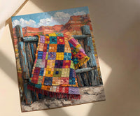 Navajo Blanket Desert Wall Art, Boho Southwestern Room Decor - Colorful Geometric Summer View