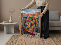 Navajo Blanket Desert Wall Art, Boho Southwestern Room Decor - Colorful Geometric Summer View