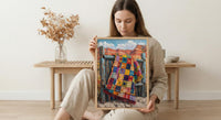 Navajo Blanket Desert Wall Art, Boho Southwestern Room Decor - Colorful Geometric Summer View