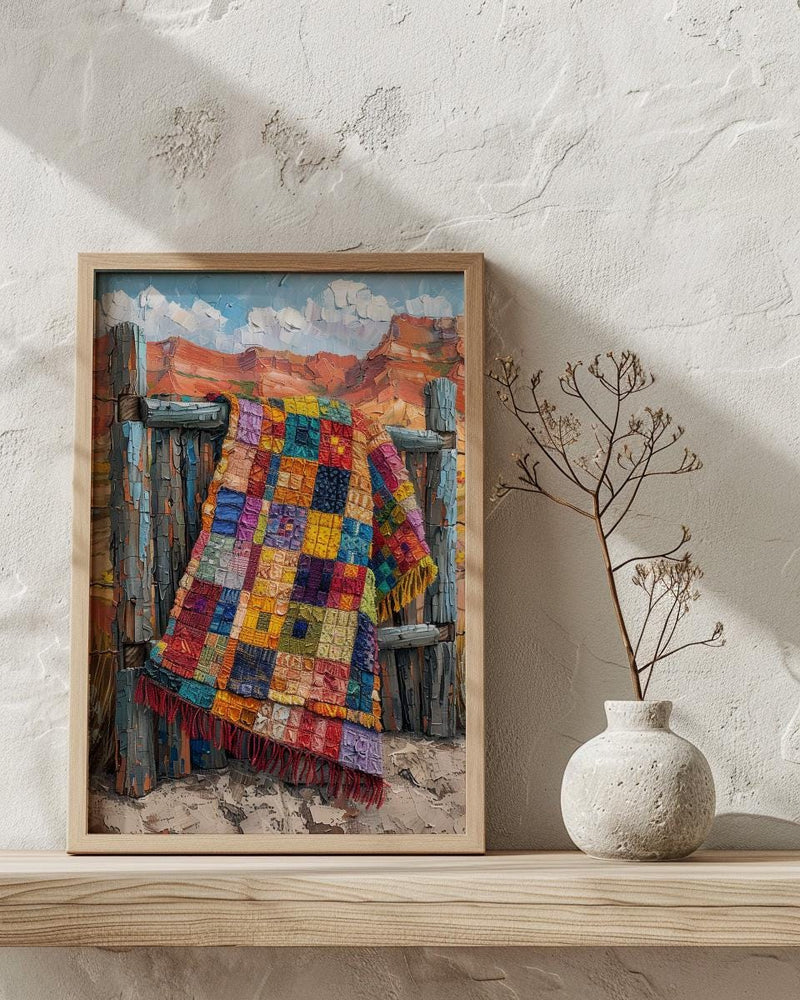 Navajo Blanket Desert Wall Art, Boho Southwestern Room Decor - Colorful Geometric Summer View