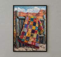 Navajo Blanket Desert Wall Art, Boho Southwestern Room Decor - Colorful Geometric Summer View