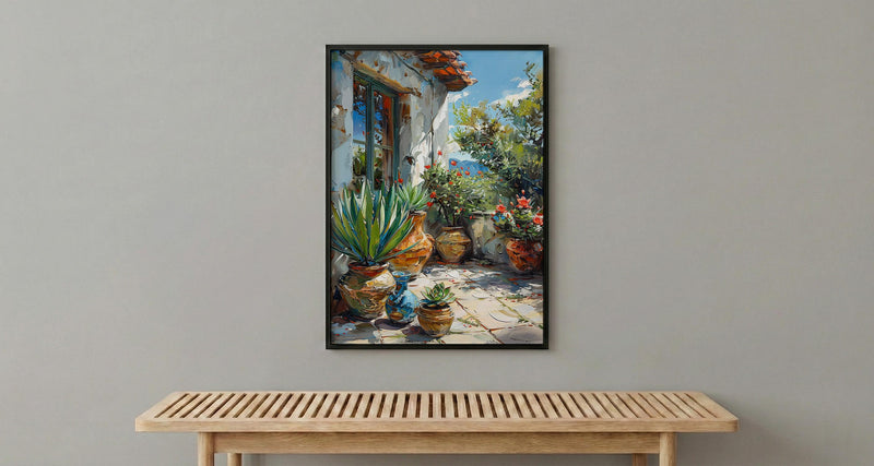 Terracotta Agave Pot Poster, Desert Boho Plant Home Decor - Green Succulent Summer Patio