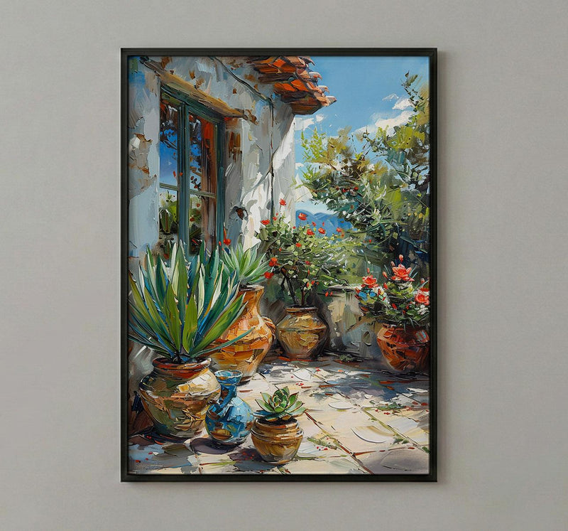 Terracotta Agave Pot Poster, Desert Boho Plant Home Decor - Green Succulent Summer Patio