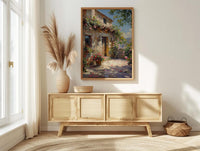 Adobe Courtyard Desert Wall Art, New Mexico Travel Decor - Dramatic Summer Sun Shadow