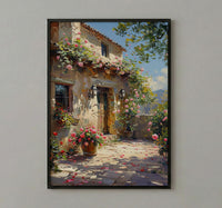Adobe Courtyard Desert Wall Art, New Mexico Travel Decor - Dramatic Summer Sun Shadow