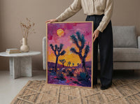 Joshua Tree Sunset Art Print, California Desert Nature Decor - Pastel Pink Purple Sky
