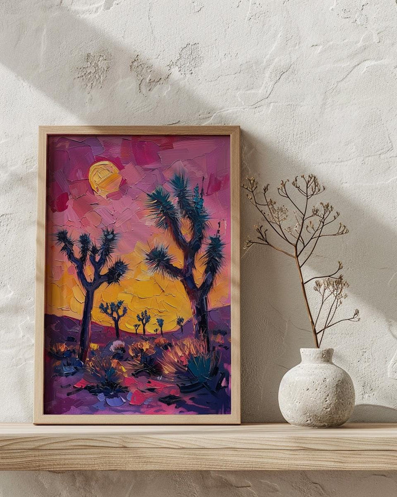 Joshua Tree Sunset Art Print, California Desert Nature Decor - Pastel Pink Purple Sky