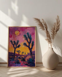 Joshua Tree Sunset Art Print, California Desert Nature Decor - Pastel Pink Purple Sky