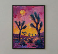 Joshua Tree Sunset Art Print, California Desert Nature Decor - Pastel Pink Purple Sky