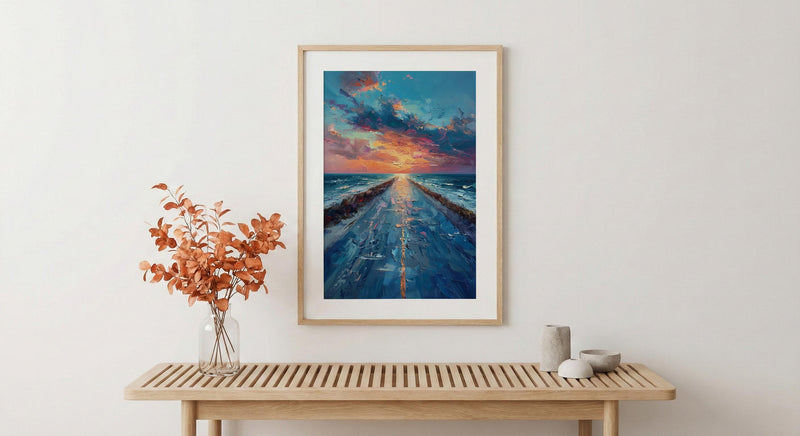 Endless Desert Road Poster, Classic Americana Highway Travel Decor - Shimmering Summer Heat Wave