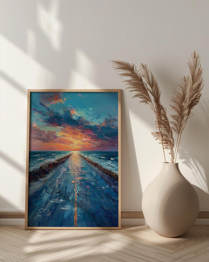 Endless Desert Road Poster, Classic Americana Highway Travel Decor - Shimmering Summer Heat Wave