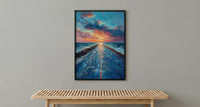 Endless Desert Road Poster, Classic Americana Highway Travel Decor - Shimmering Summer Heat Wave