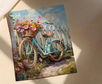 Preppy Beach Bicycle Art Print, Coastal Summer Flower Decor - White Picket Fence View