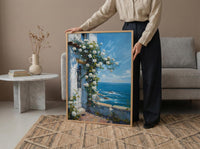 Hamptons White Rose Poster, Luxury Beach House Coastal Decor - Beautiful Garden Summer Bloom