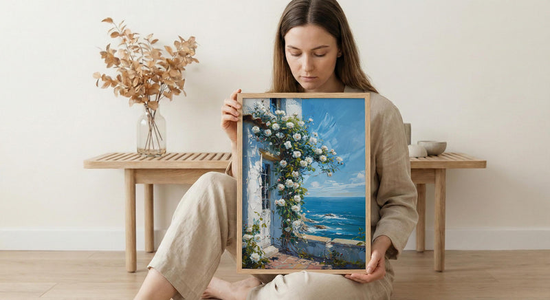Hamptons White Rose Poster, Luxury Beach House Coastal Decor - Beautiful Garden Summer Bloom