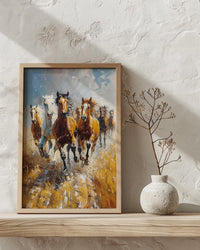 Wild Mustang Horse Poster, Western Desert Nature Animal Decor - Running Herd Summer Dust Scene
