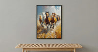 Wild Mustang Horse Poster, Western Desert Nature Animal Decor - Running Herd Summer Dust Scene