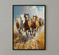 Wild Mustang Horse Poster, Western Desert Nature Animal Decor - Running Herd Summer Dust Scene