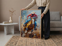 Bucking Bronco Rodeo Poster, Western Cowboy Action Decor - Dusty Summer Arena Wild Animal Scene