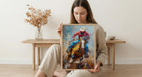 Bucking Bronco Rodeo Poster, Western Cowboy Action Decor - Dusty Summer Arena Wild Animal Scene