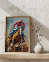 Bucking Bronco Rodeo Poster, Western Cowboy Action Decor - Dusty Summer Arena Wild Animal Scene