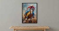 Bucking Bronco Rodeo Poster, Western Cowboy Action Decor - Dusty Summer Arena Wild Animal Scene