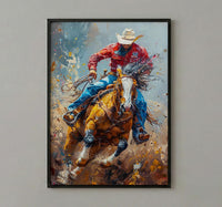 Bucking Bronco Rodeo Poster, Western Cowboy Action Decor - Dusty Summer Arena Wild Animal Scene