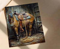 Western Lasso Wall Art, Rustic Country Farm Barn Decor - Golden Sun Beam Summer Scene