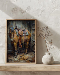 Western Lasso Wall Art, Rustic Country Farm Barn Decor - Golden Sun Beam Summer Scene