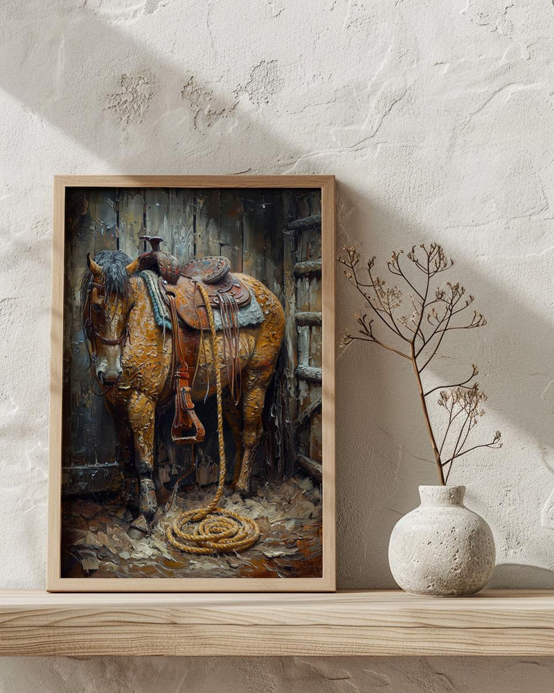 Western Lasso Wall Art, Rustic Country Farm Barn Decor - Golden Sun Beam Summer Scene
