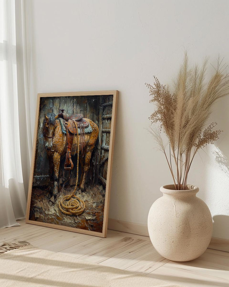 Western Lasso Wall Art, Rustic Country Farm Barn Decor - Golden Sun Beam Summer Scene