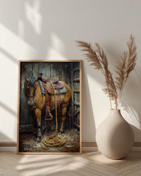 Western Lasso Wall Art, Rustic Country Farm Barn Decor - Golden Sun Beam Summer Scene