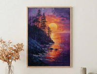 Perth Cottesloe Beach Wall Art, Pine Tree Home Decor - Orange Sunset Coast Summer Vibe