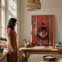 Lucky Horseshoe Wall Art, Vintage Red Barn Door Decor - Rustic Wooden Western Summer Vibe